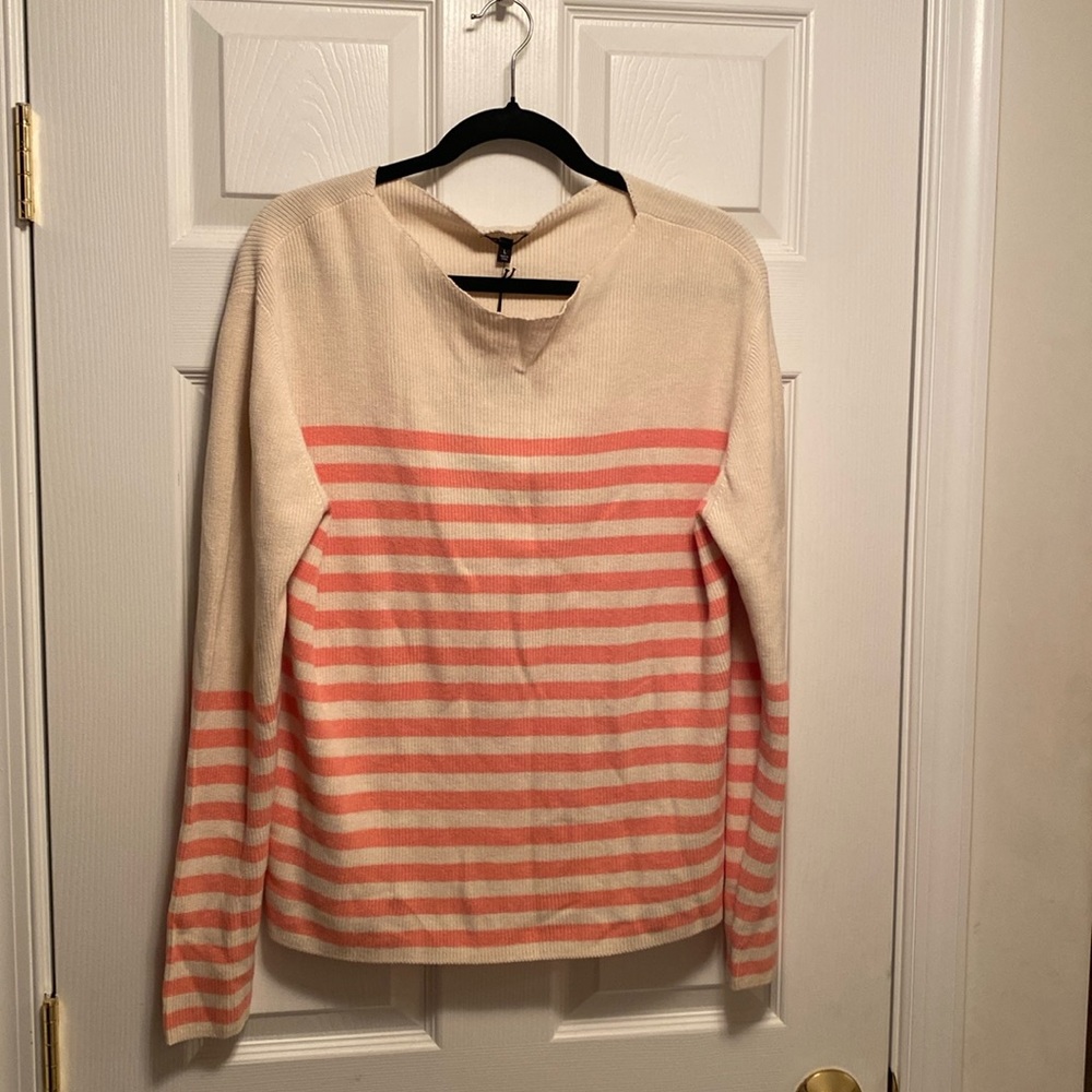 Brand New Who What Wear Coral Almond/Birch Stripe Sweater…size L - Picture 1 of 5